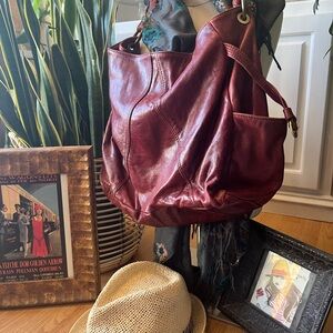 Tano Deep Red Leather (beautiful “worn-feel” leather) Hobo Bag